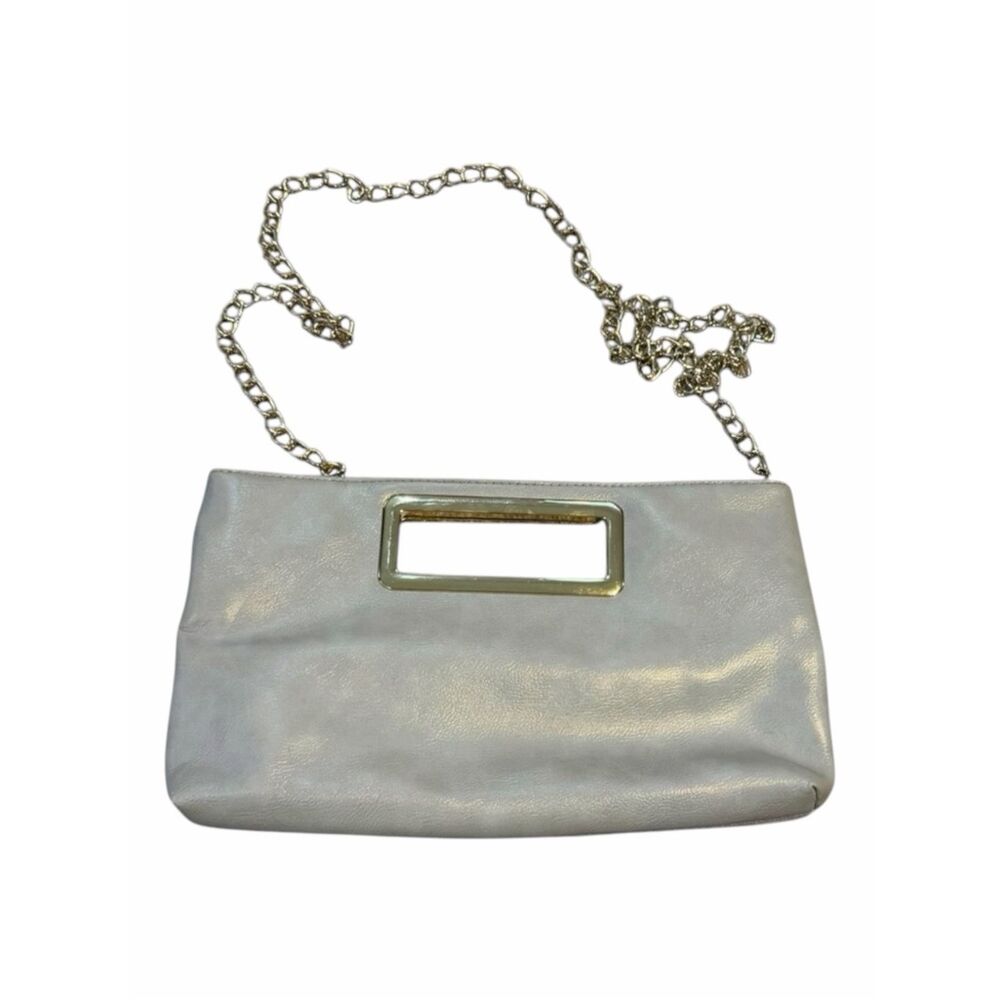 CHARMING CHARLIE Silver Metallic Cutout Handle Chain Clutch Evening Shoulder Bag